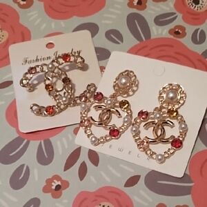 Elegant Pearl and Rhinestone Earrings Brooch Combo